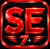 SE7 Game casino gambling design with red and gold colors, playing cards, poker chips and crown on a white background.